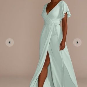 David Bridal Bridesmaid Wrap Dress, Dusty Sage, Size 10